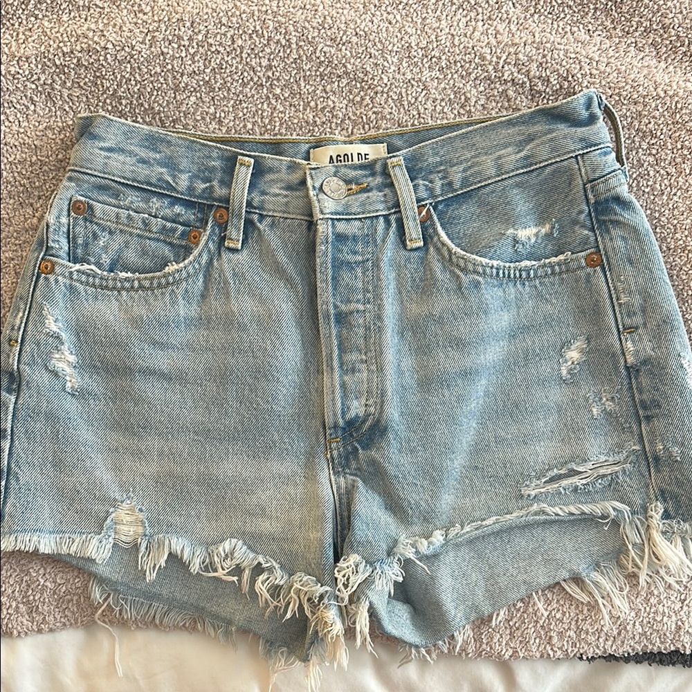 AGOLDE Women's Distressed Denim Shorts - Light Blue